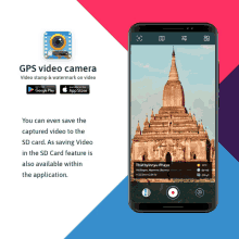 an advertisement for gps video camera shows a phone taking a picture of a pagoda