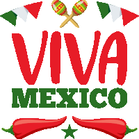 a poster that says viva mexico with red peppers and maracas on it