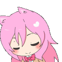 a pixel art drawing of a girl with pink hair and a cat ear .