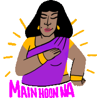 a cartoon of a woman in a purple sari with the words main hoon na