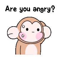 a cartoon of a monkey with the words " are you angry " below it