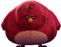 a red angry bird with a yellow beak and feathers on its head