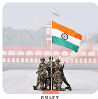 a group of soldiers are kneeling down in front of a flag with the word kulfy below them