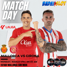 a poster for a soccer match between mallorca and girona on march 4th