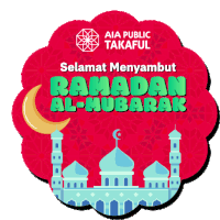 an aia public takaful advertisement with a mosque and crescent moon