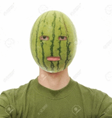 a man wears a watermelon mask on his face