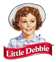 a little debbie logo with a little girl wearing a straw hat