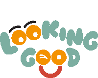 a logo for looking good with a smiling face in the middle