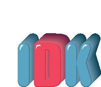 the word idk is written in red and blue