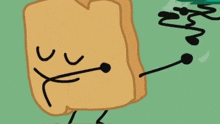 a cartoon drawing of a piece of bread with a stick in its mouth