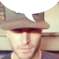 a man wearing a hat with a speech bubble above it