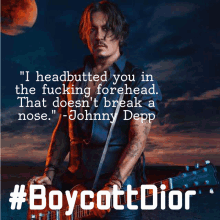 a poster with a man holding a guitar with a quote from johnny depp