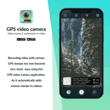 an advertisement for gps video camera shows a waterfall