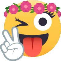 a smiley face with a flower crown on it and a peace sign