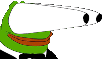 a cartoon frog wearing a tuxedo and bow tie is holding a long stick .