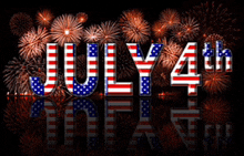 the word july 4th is displayed in front of fireworks