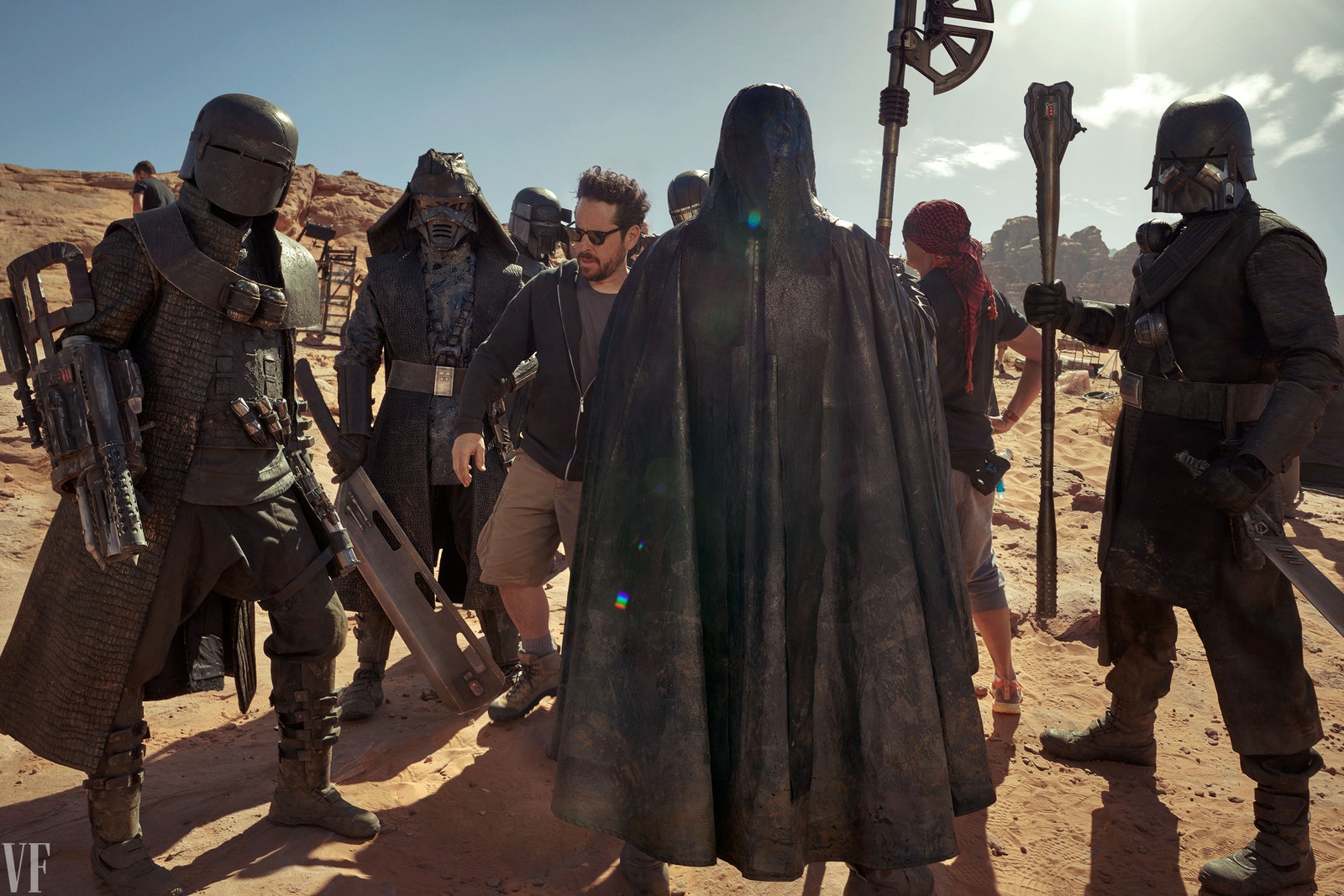 J.J. Abrams alongside Stunt Coordinator Eunice Huthart and the Knights of Ren.