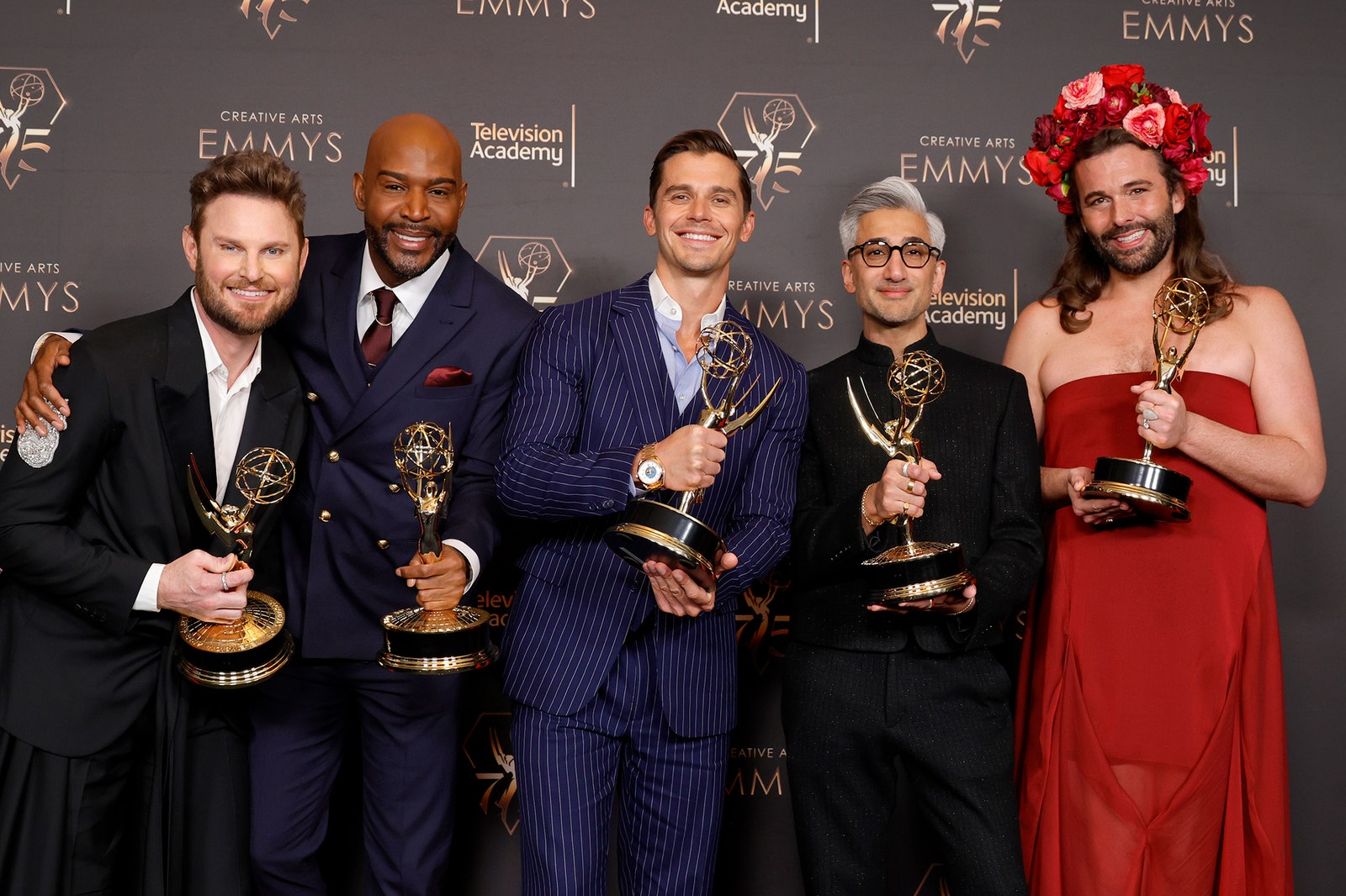 Berk Karamo Brown Antoni Porowski Tan France and Jonathan Van Ness pose with the Outstanding Structured Reality Program...