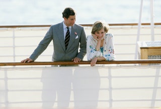 Diana and Charles on the Royal Yacht Britannia in Gibraltar at the start of their honeymoon cruise.