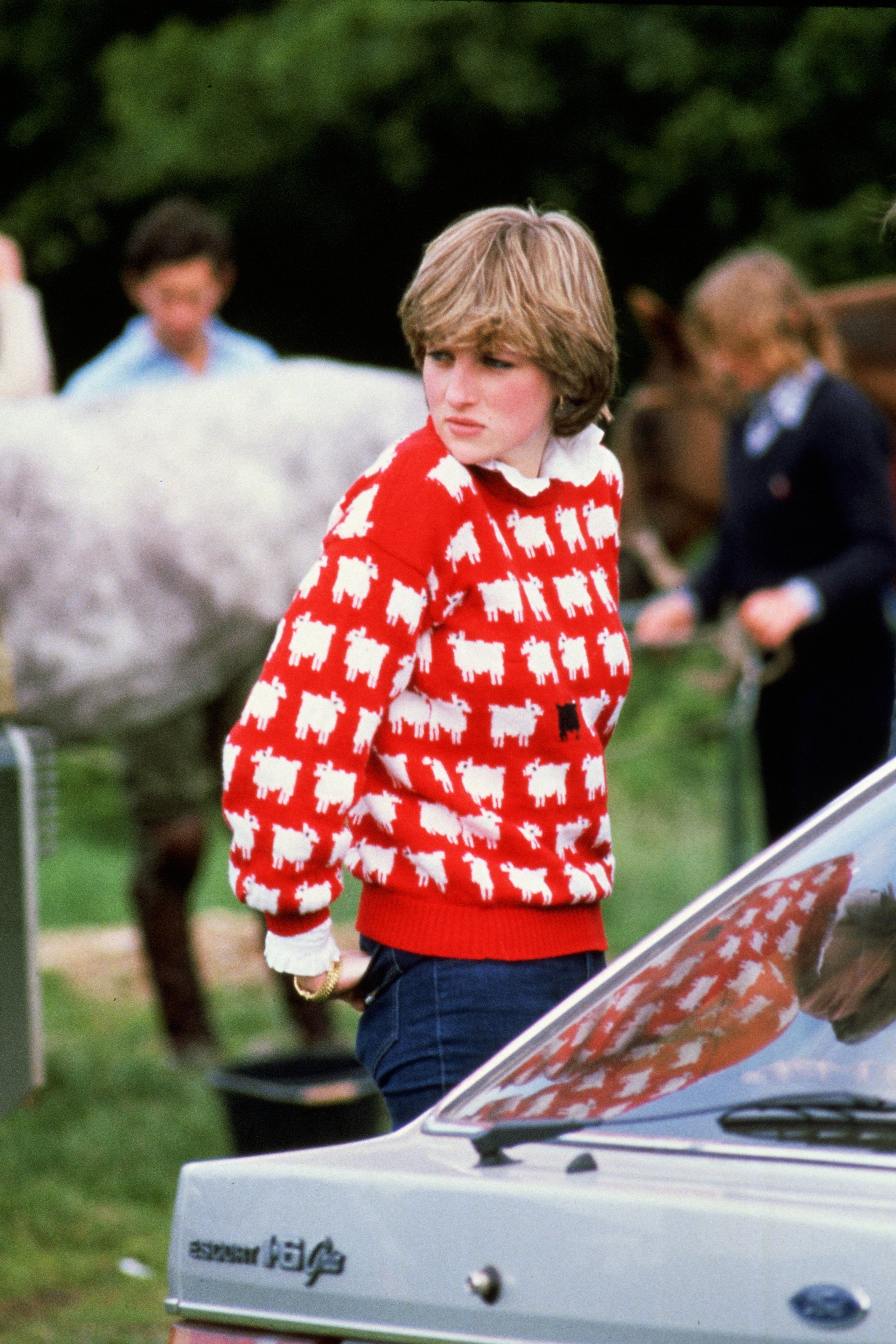 The thenLady Diana Spencer wearing a wool sweater by Warm  Wonderful to the Windsor Polo June 1981. The sweater is now...