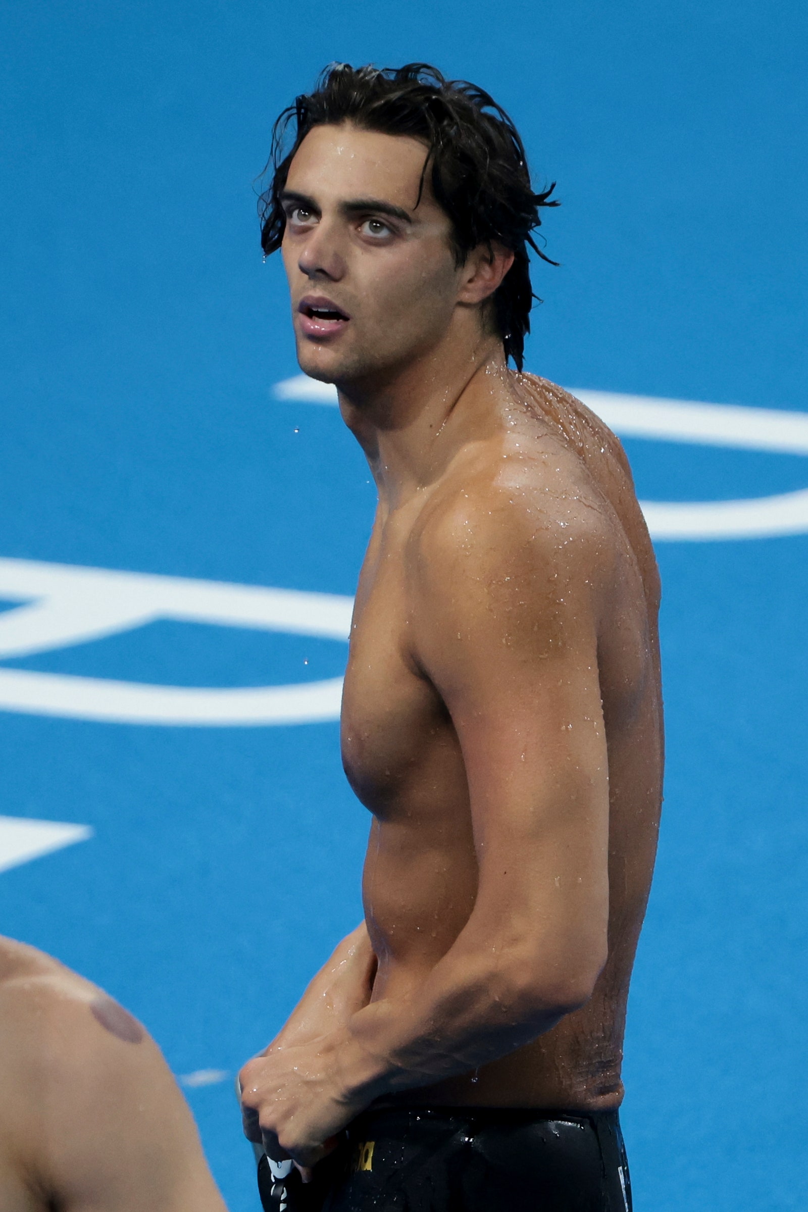 NANTERRE FRANCE  JULY 29 Winner Thomas Ceccon of Team Italy after the Mens 100m Backstroke Final on day three of the...