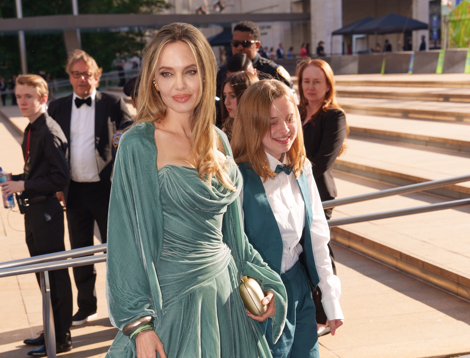 NEW YORK NEW YORK  JUNE 16 Angelina Jolie and Vivienne JoliePitt arrive at the 77th Annual Tony Awards on June 16 2024...