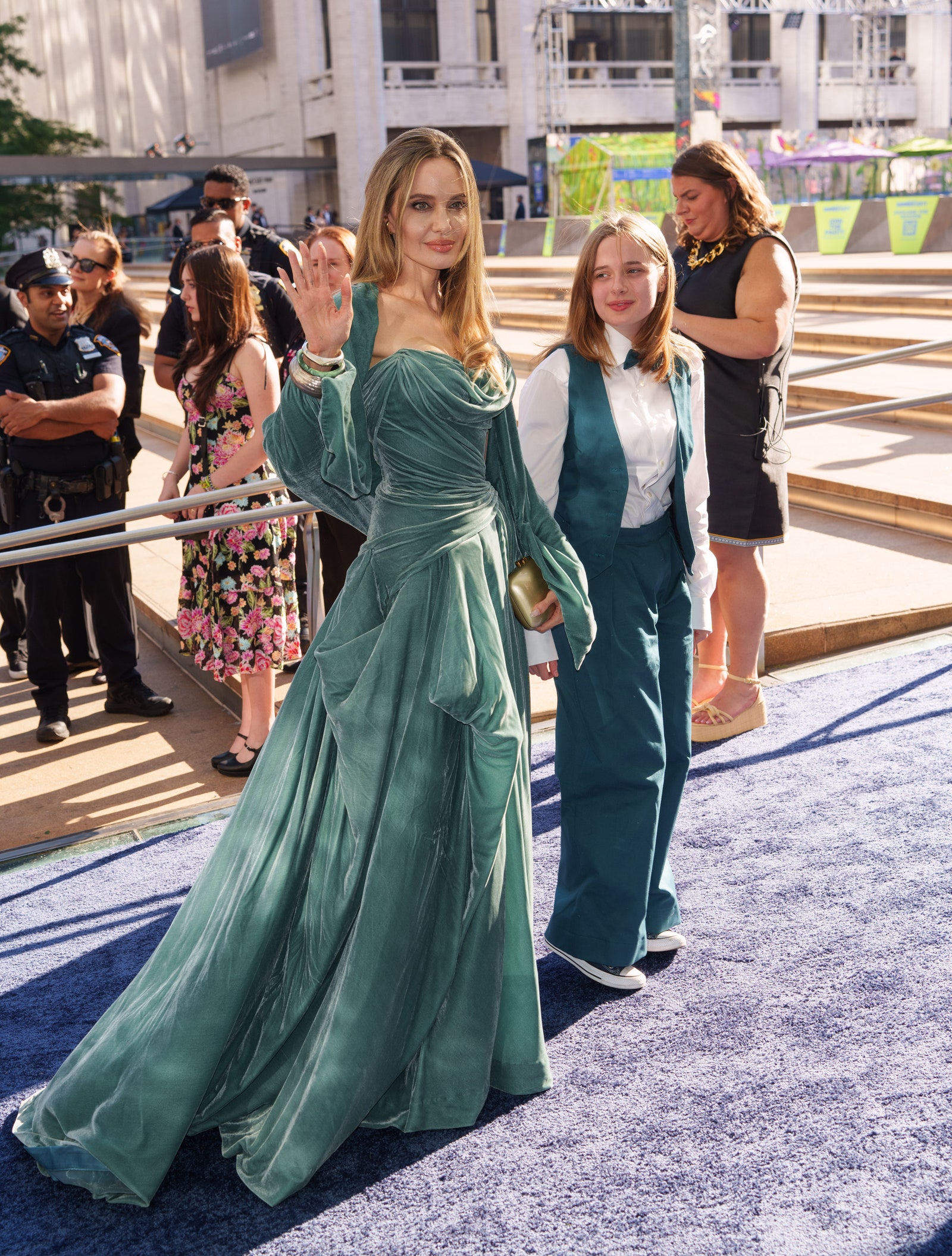 NEW YORK NEW YORK  JUNE 16 Angelina Jolie and Vivienne JoliePitt arrive at the 77th Annual Tony Awards on June 16 2024...