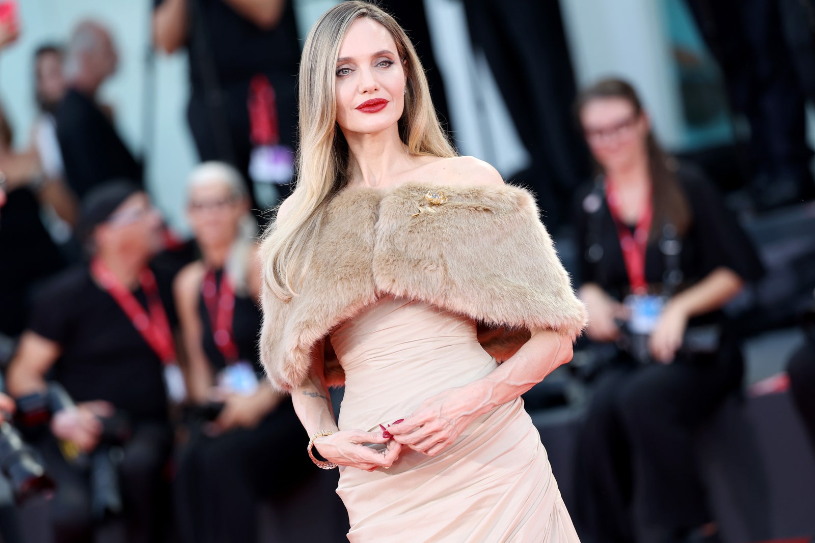 VENICE ITALY  AUGUST 29 Angelina Jolie attends a red carpet for Maria during the 81st Venice International Film Festival...