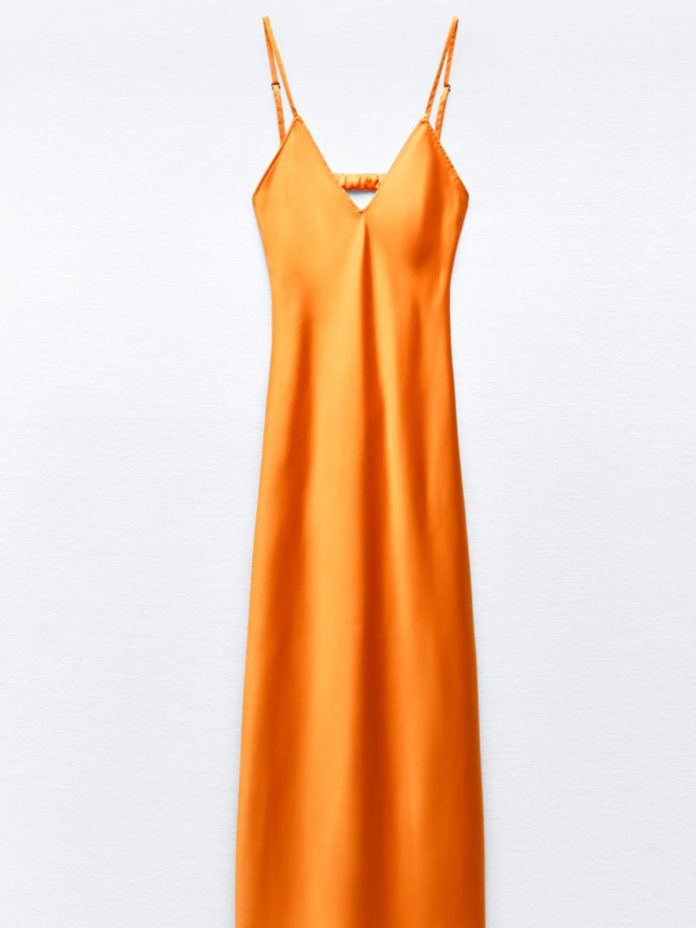 vestido midi satinado lencero naranja