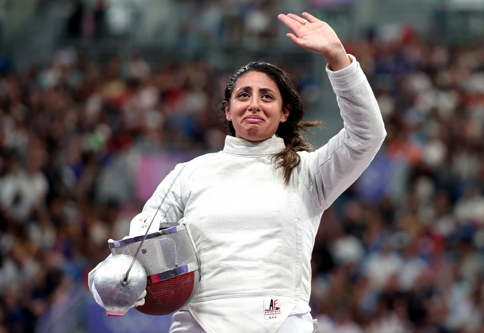 PARIS FRANCE  JULY 29 Nada Hafez of Team Egypt applauds fans after her victory against Elizabeth Tartakovsky of Team...