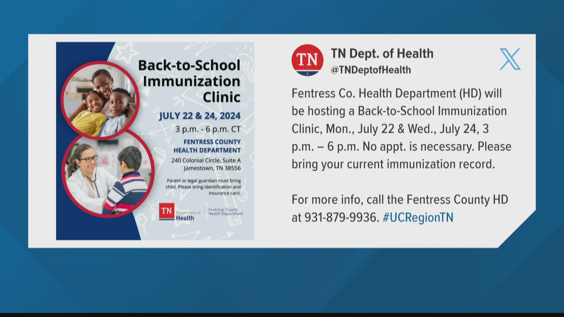 Knox County students can attend a vaccine clinic starting tomorrow morning at KCHC's west location.