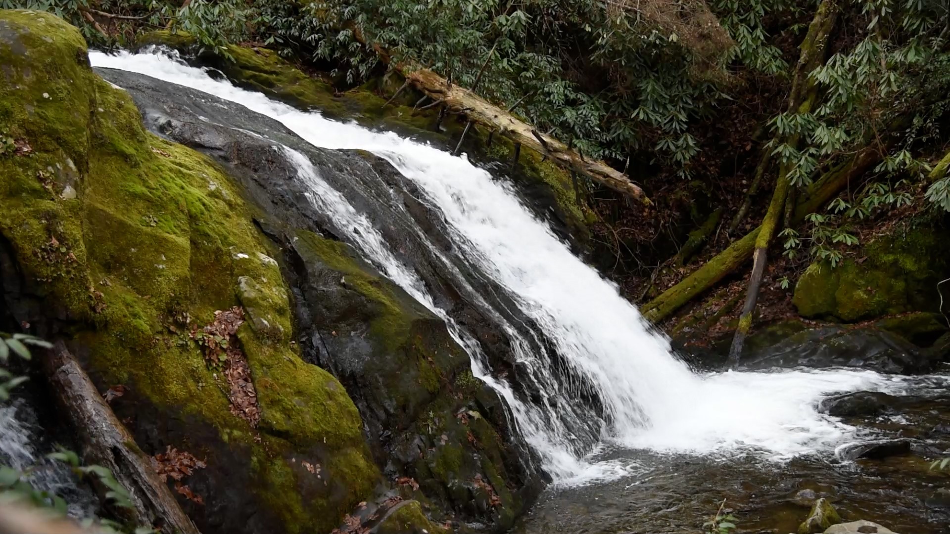 Starting at The Sinks, the moderately difficult trail to the cascade is around 3.5 miles roundtrip with some elevation gain early on and a few creek crossings.