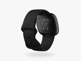 3D rendering of a smartwatch with a black band showing the sensor on the back of the screen
