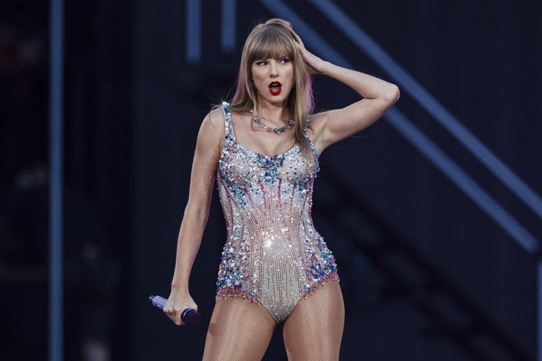 TOPSHOT - American singer and songwriter Taylor Swift performs on stage as part of her Eras Tour in Lisbon on May 24, 2024. (Photo by ANDRE DIAS NOBRE / AFP) (Photo by ANDRE DIAS NOBRE/AFP via Getty Images)