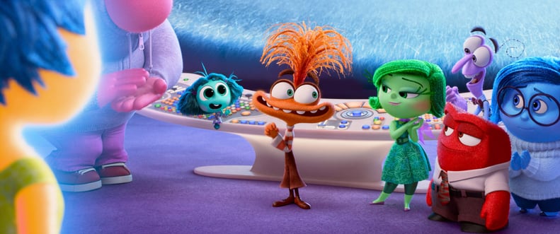 INSIDE OUT 2, from left: Joy (front, voice: Amy Poehler), Embarrassment (voice: Paul Walter Hauser), Envy (voice: Ayo Edebiri), Anxiety (voice: Maya Hawke), Disgust (voice: Liza Lapira), Anger (voice: Lewis Black), Fear (voice: Tony Hale), Sadness (voice: