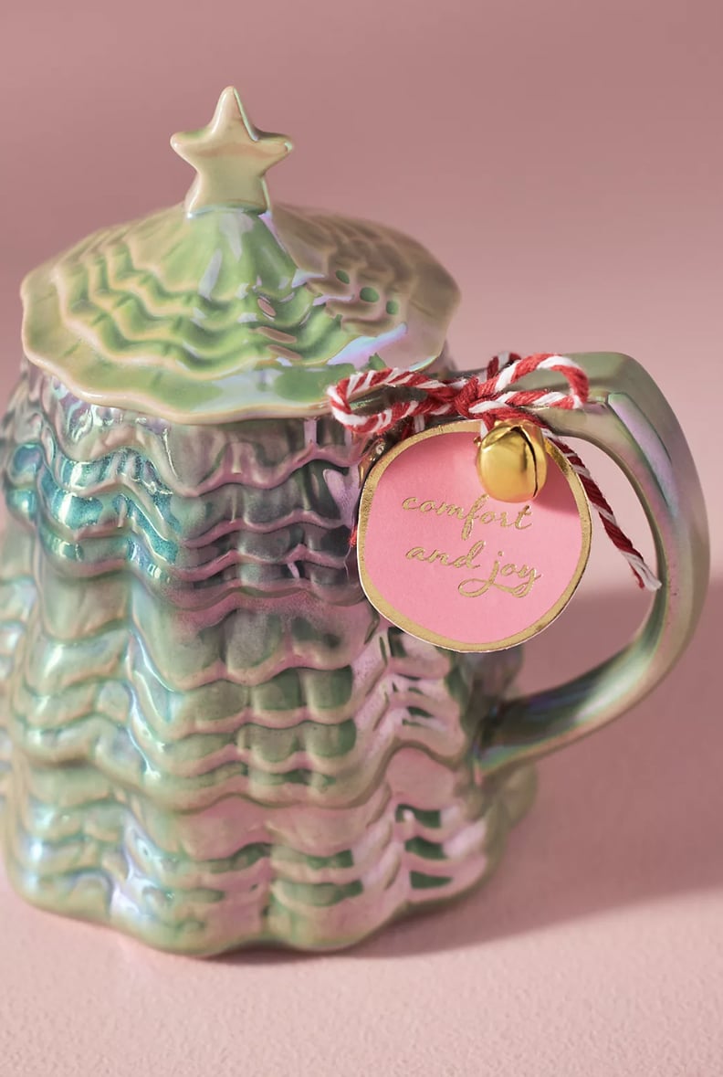 Anthropologie Merry Tree Lidded Mug in Holly