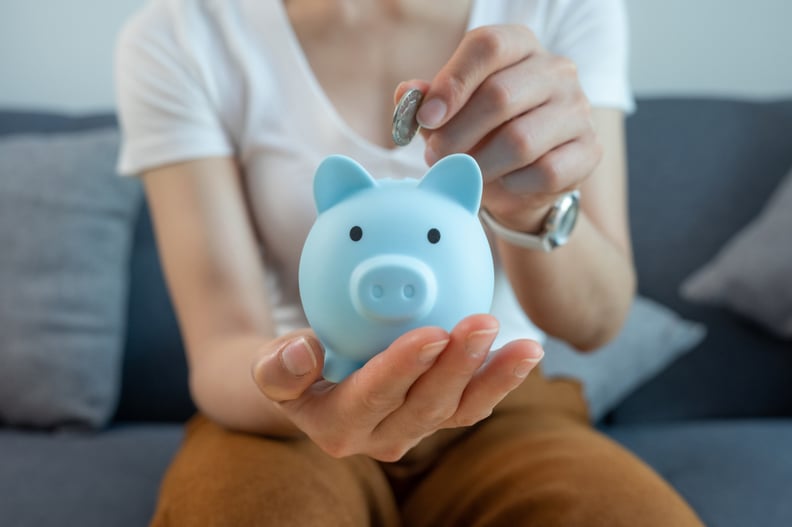 A piggy bank is a small container used to save coins, often but not always shaped like a pig.