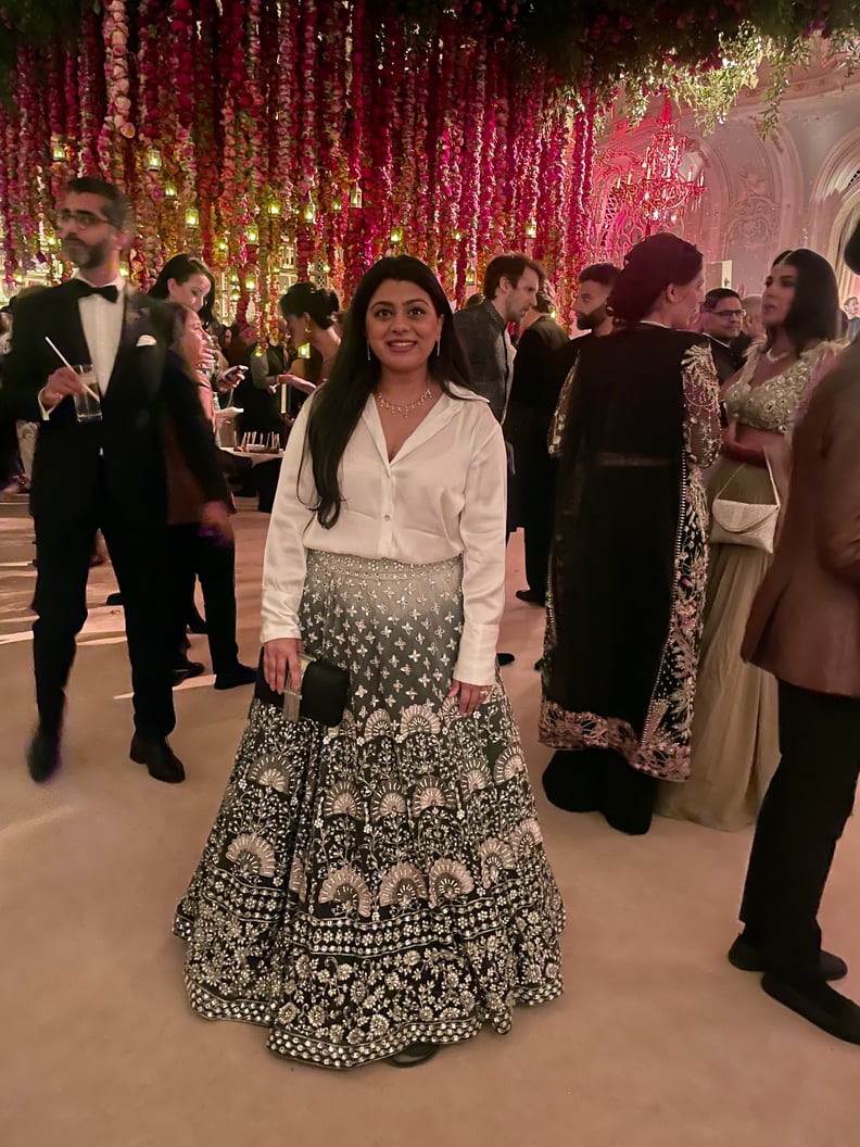 A woman wearing a traditional lehenga skirt at an Indian wedding