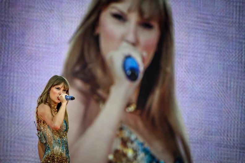 TOPSHOT - US singer and songwriter Taylor Swift performs on stage at the Groupama Stadium as part of The Eras Tour, in Decines-Charpieu, eastern France, on June 2, 2024. (Photo by JEFF PACHOUD / AFP) / -- IMAGE RESTRICTED TO EDITORIAL USE - STRICTLY NO CO