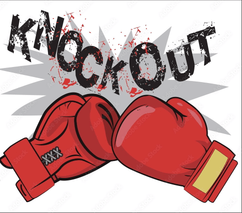 a pair of red boxing gloves with the word knockout written in black