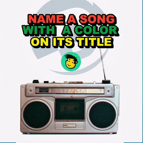 a boombox with the words " name a song with a color on its title " above it