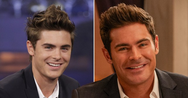A younger picture of Zac Efron next to an older picture