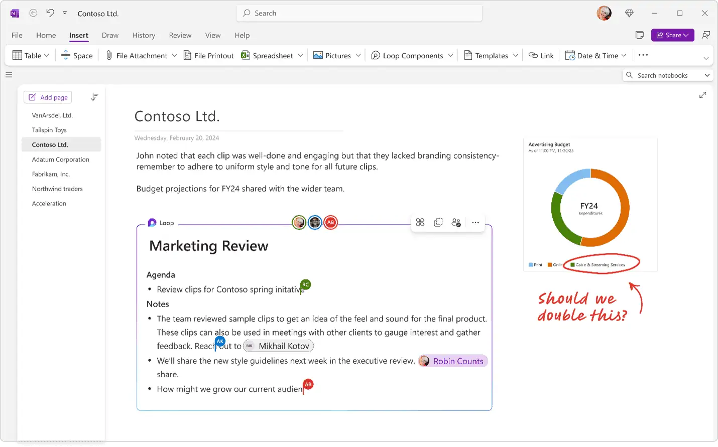 Loop components OneNote