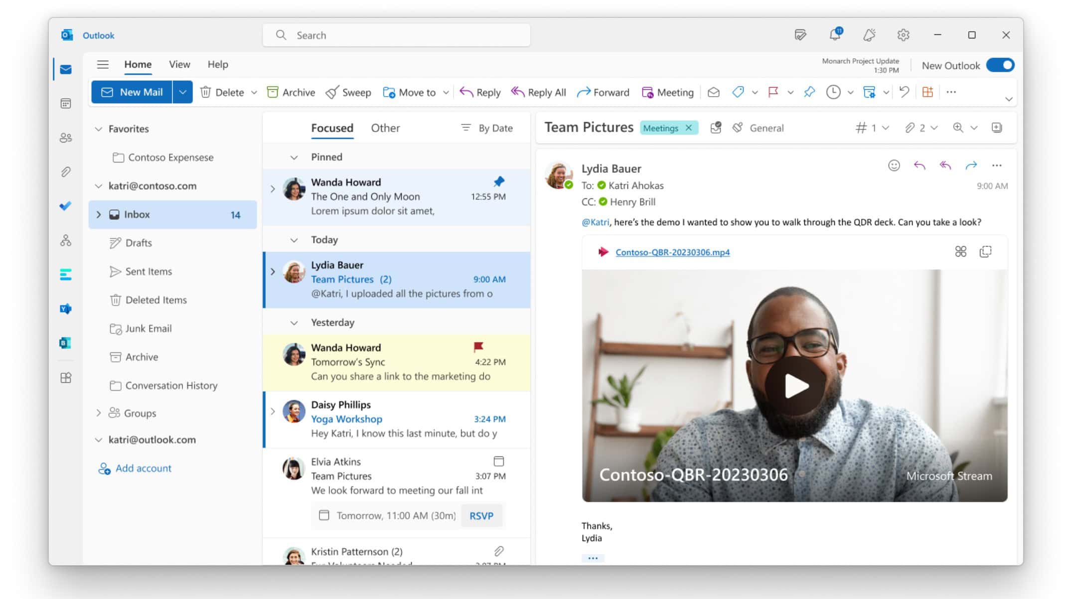 Outlook Microsoft Stream videos