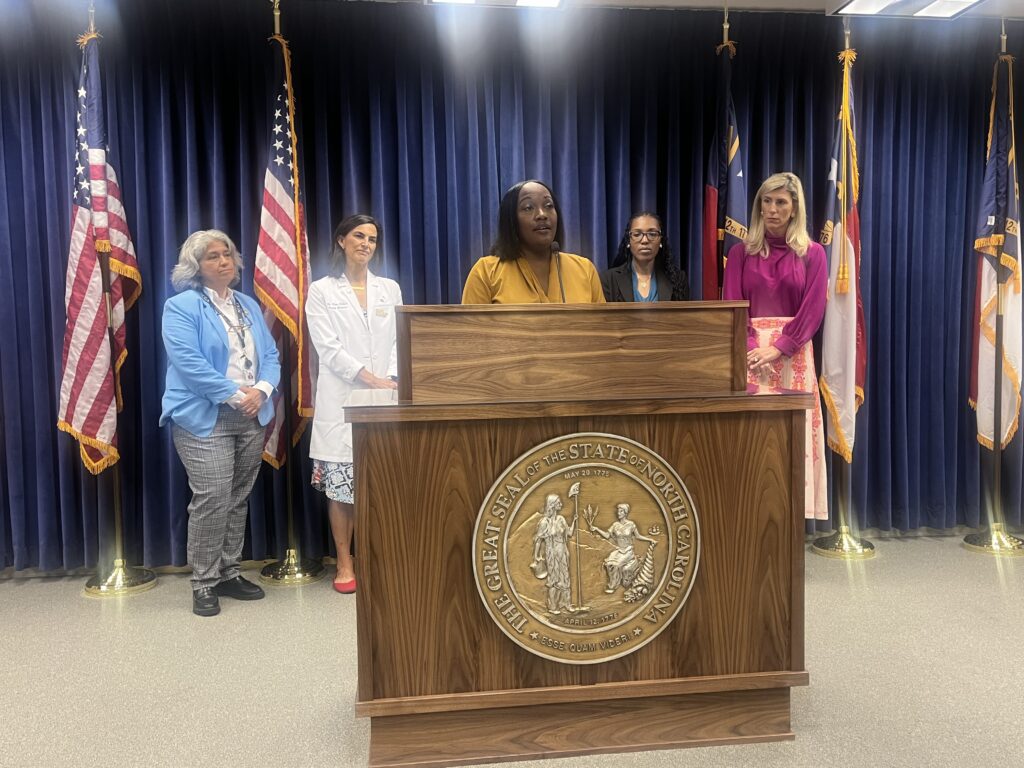 Sen. Natalie Murdock (D-Durham) speaks at a press conference