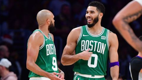 Boston Celtics guard Derrick White and forward Jayson Tatum