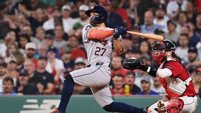 Houston Astros second baseman José Altuve and Boston Red Sox catcher Connor Wong