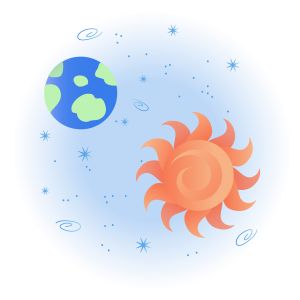 Graphic of sun and earth and stars