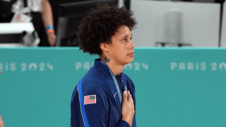 Brittney Griner overcome with emotion during Olympic medal presentation image