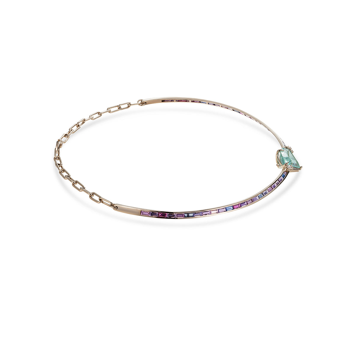 Bespoke Vishuddha Paraiba Aquamarine Baguette Sapphires Diamonds Choker